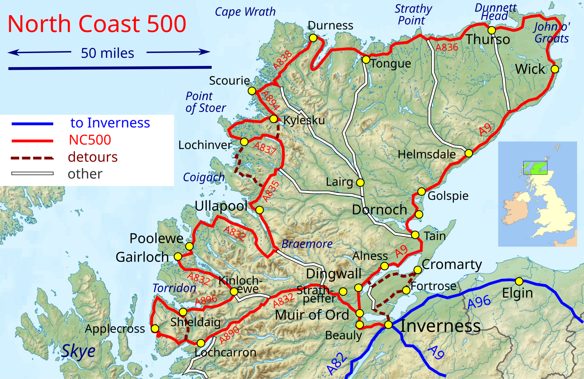 Mapa z zaznaczona trasa NC500
